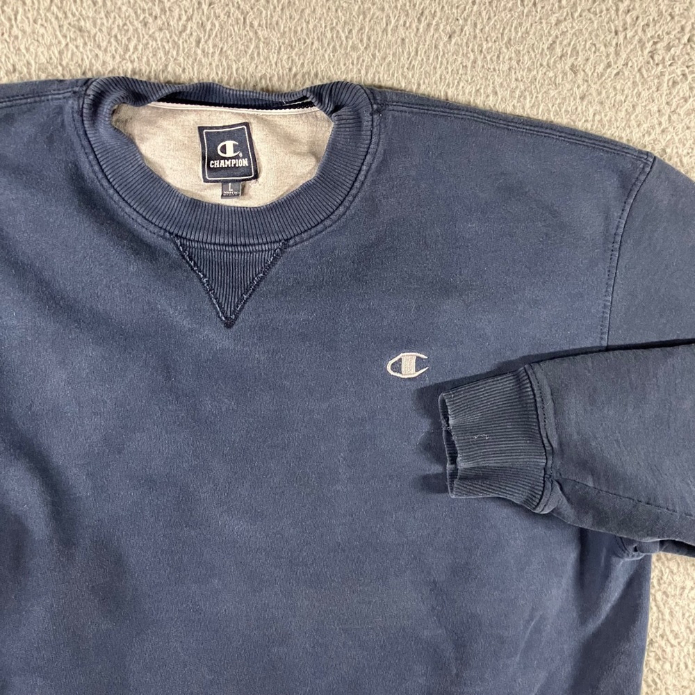 Vtg y2k 90s Champion Sweatshirt Men L Blue Heavy Crewneck V-Stitch Embroidered